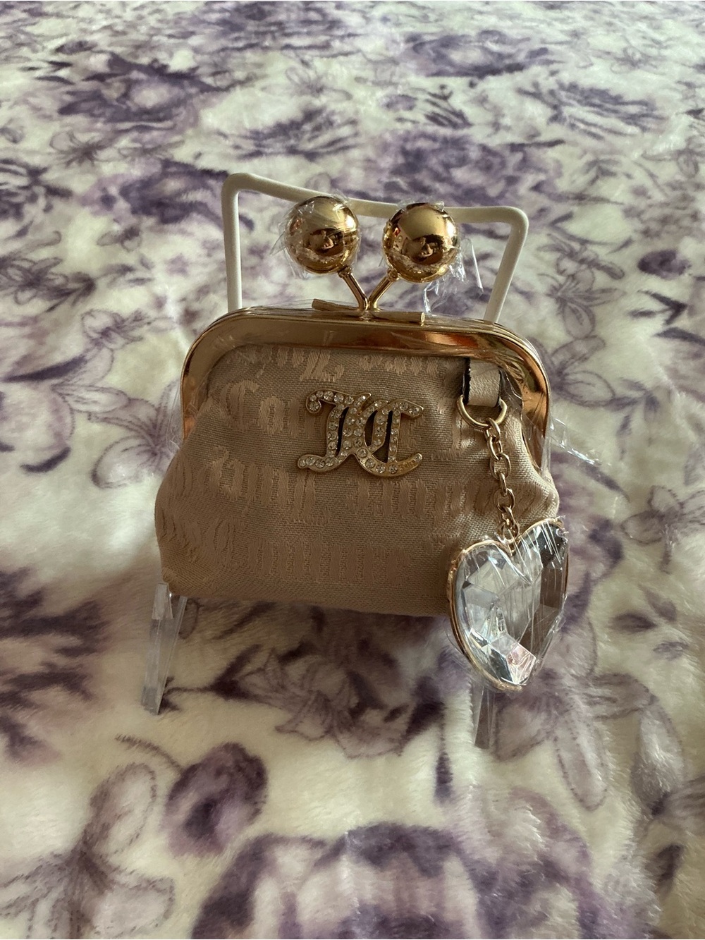 Juicy Couture Kiss Lock Coin Purse w/ Chain Crystal Heart Charm